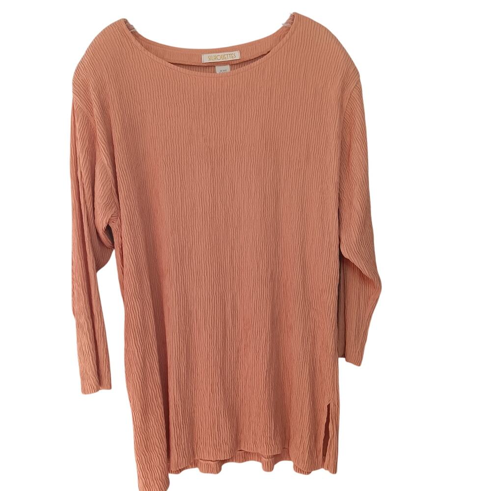 EUC Silhouettes Size 20 Apricot/Light Clay Pull-On Crepe Long Sleeve Tunic Top